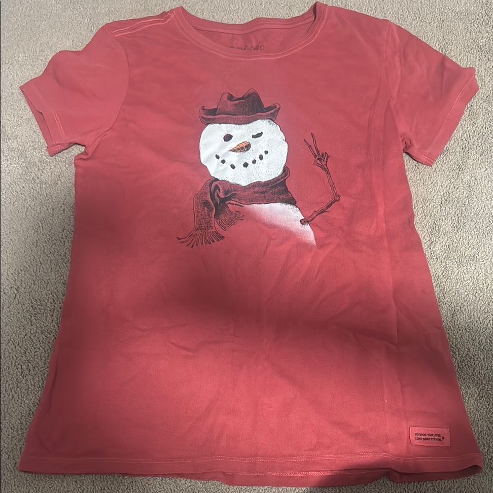 Life Is Good Red Short Sleeve Tee Snowman Design